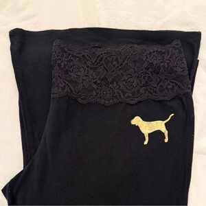 Flare Pajama Pants Victoria's Secret Black with Gold and Lace Detail